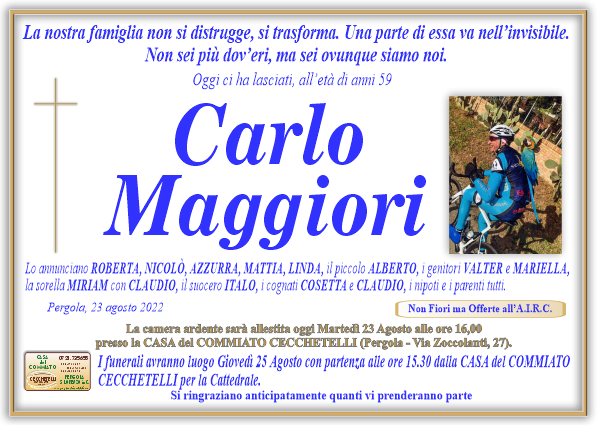 manifesto funebre di Maggiori Carlo