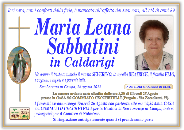 manifesto funebre di Sabbatini Maria Leana