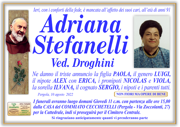 manifesto funebre di Stefanelli Adriana
