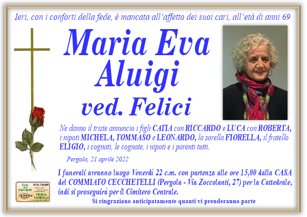 manifesto funebre di Aluigi Maria Eva