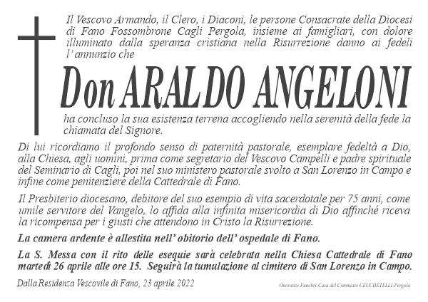 manifesto funebre di Angeloni Araldo