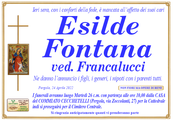 manifesto funebre di Fontana Esilde