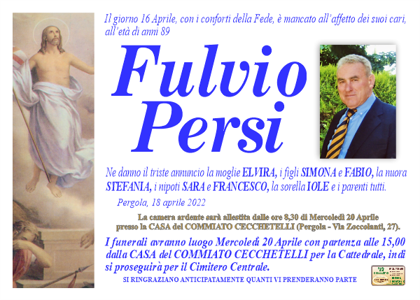 manifesto funebre di Persi Fulvio