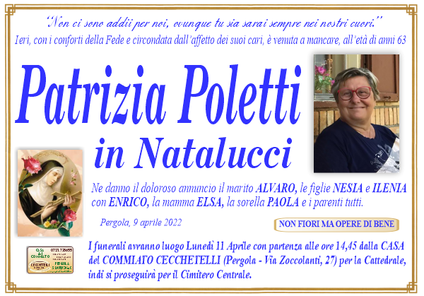 manifesto funebre di Poletti Patrizia