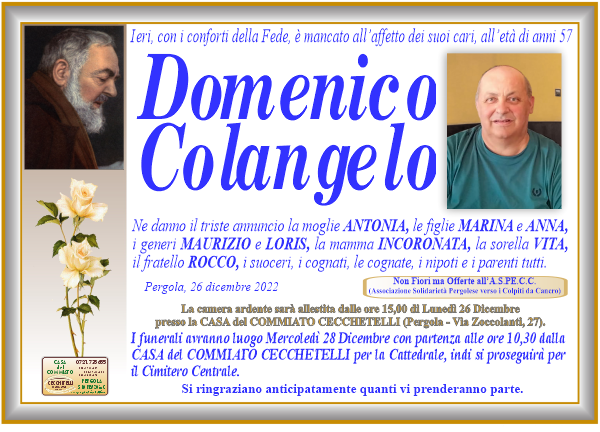 manifesto funebre di Colangelo Domenico