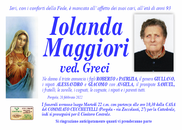 manifesto funebre di Maggiori Iolanda
