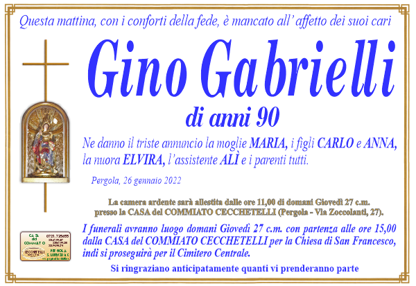manifesto funebre di Gabrielli Gino