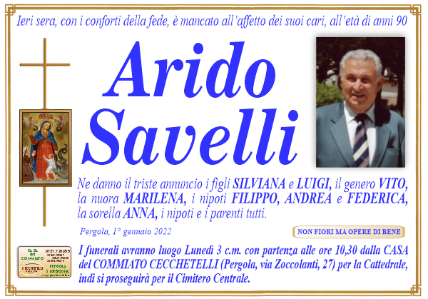 manifesto funebre di Savelli Arido