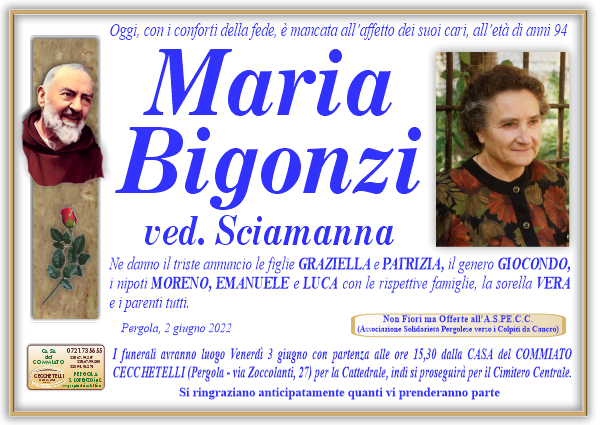 manifesto funebre di Bigonzi Maria
