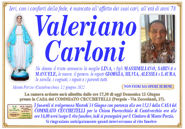 manifesto funebre di Carloni Valeriano