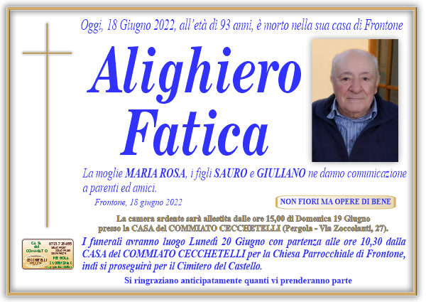 manifesto funebre di Fatica Alighiero