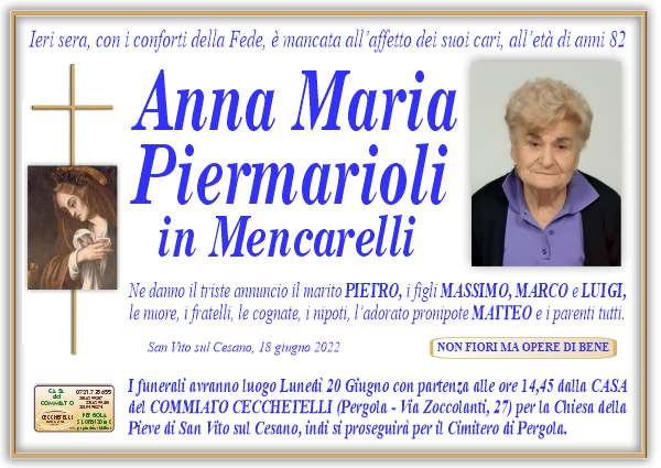 manifesto funebre di Piermarioli Anna Maria