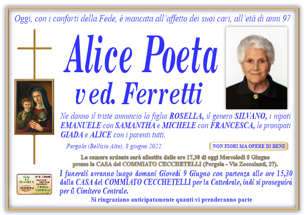manifesto funebre di Poeta Alice