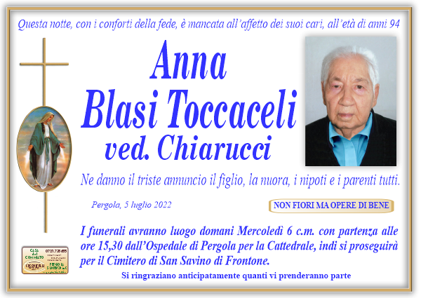 manifesto funebre di Blasi Toccaceli Anna