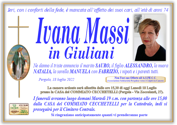 manifesto funebre di Massi Ivana