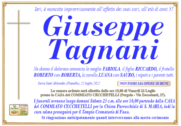 manifesto funebre di Tagnani Giuseppe
