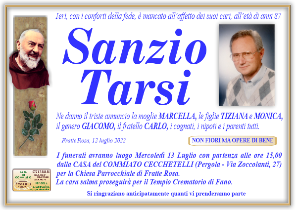 manifesto funebre di Tarsi Sanzio