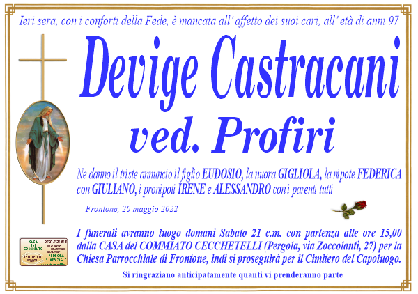 manifesto funebre di Castracani Devige