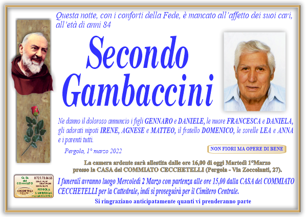manifesto funebre di Gambaccini Secondo