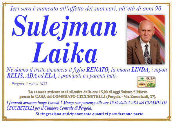 manifesto funebre di Laika Sulejman