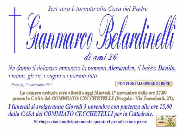 manifesto funebre di Belardinelli Gianmarco
