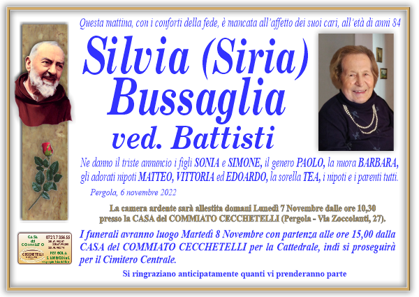 manifesto funebre di Bussaglia Silvia
