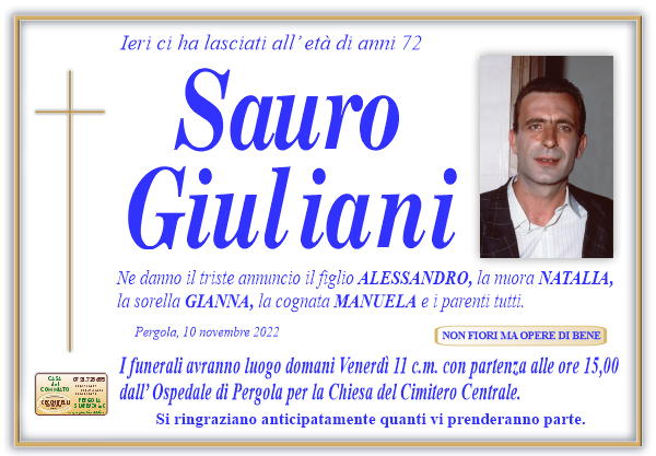 manifesto funebre di Giuliani Sauro