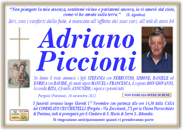 manifesto funebre di Piccioni Adriano