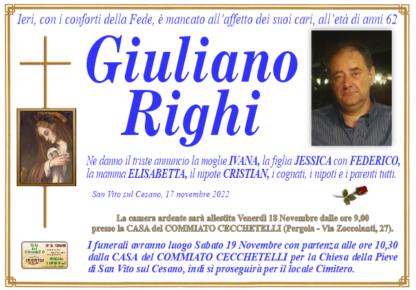 manifesto funebre di Righi Giuliano