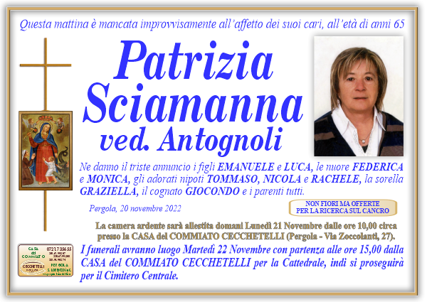 manifesto funebre di Sciamanna Patrizia