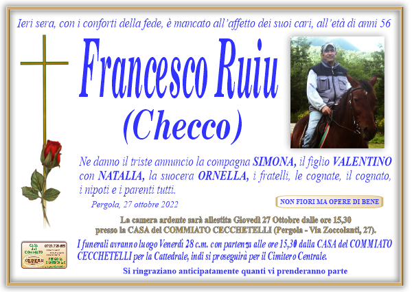 manifesto funebre di Ruiu Francesco