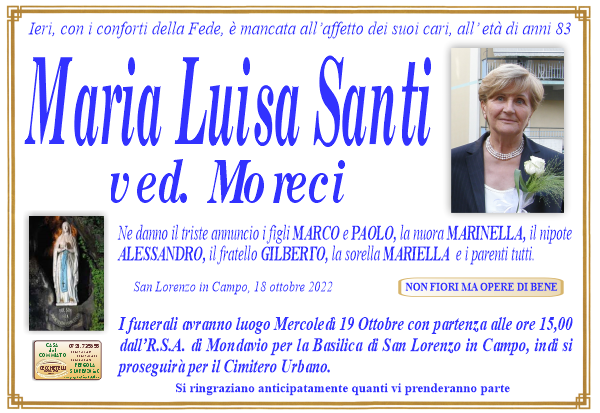 manifesto funebre di Santi Maria Luisa