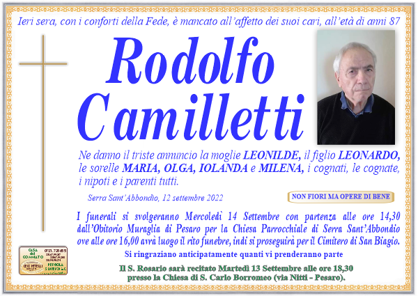 manifesto funebre di Camilletti Rodolfo
