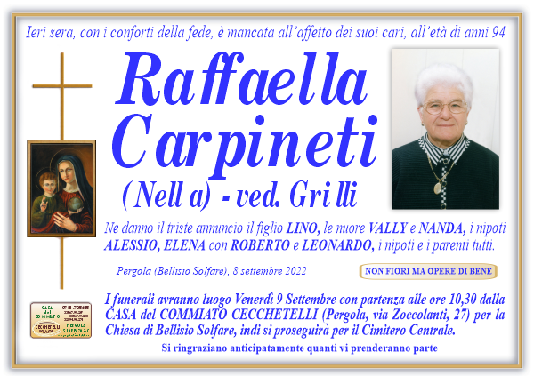 manifesto funebre di Carpineti Raffaella