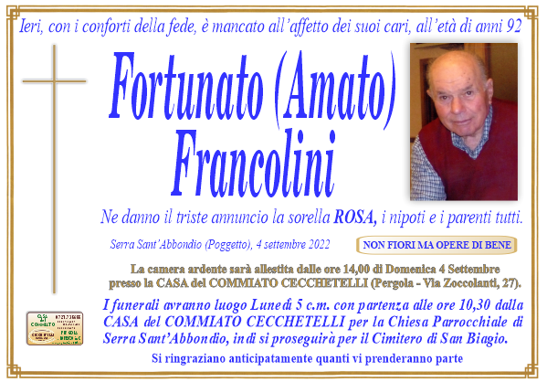 manifesto funebre di Francolini Fortunato