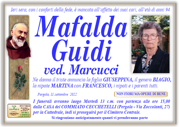manifesto funebre di Guidi Mafalda