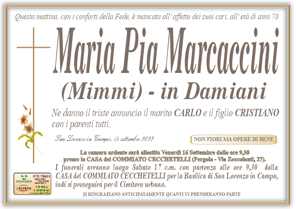 manifesto funebre di Marcaccini Maria Pia