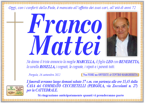 manifesto funebre di Mattei Franco