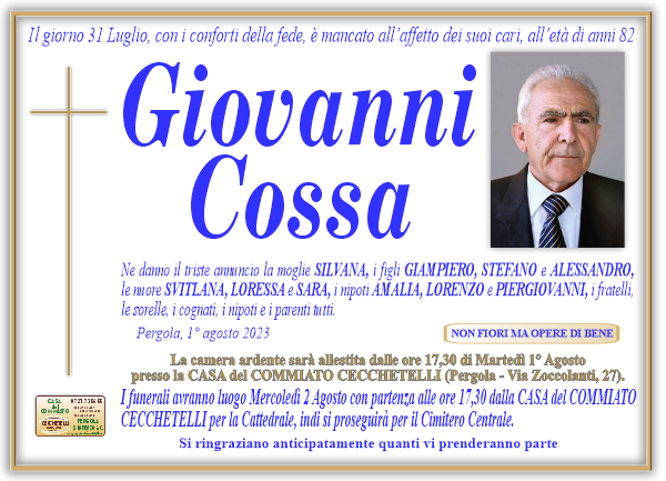 manifesto funebre di Cossa Giovanni