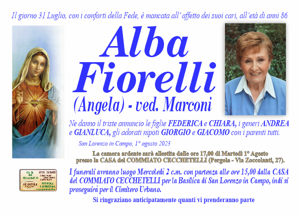 manifesto funebre di Fiorelli Alba