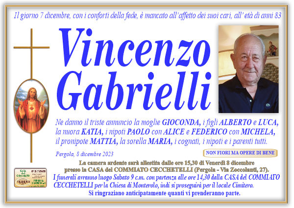 manifesto funebre di Gabrielli Vincenzo