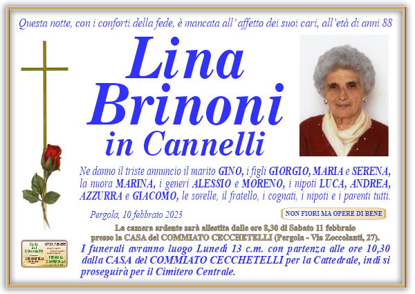 manifesto funebre di Brinoni Lina