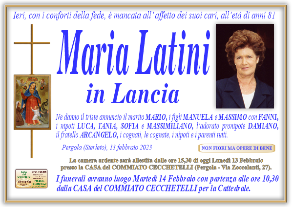 manifesto funebre di Latini Maria