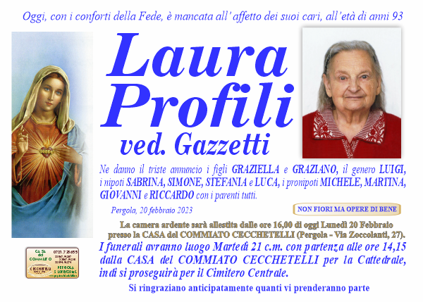manifesto funebre di Profili Laura