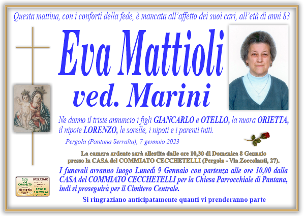 manifesto funebre di Mattioli Eva