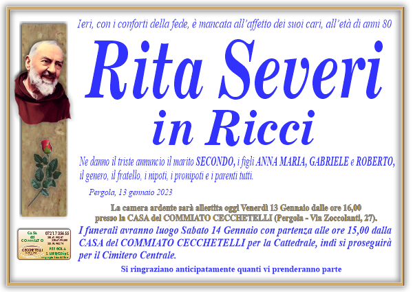 manifesto funebre di Severi Rita