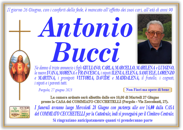 manifesto funebre di Bucci Antonio