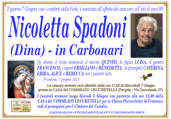 manifesto funebre di Spadoni Nicoletta