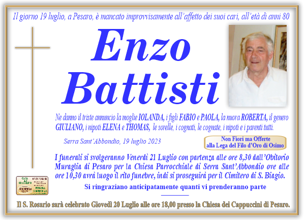 manifesto funebre di Battisti Enzo