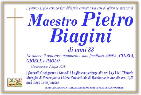 manifesto funebre di Biagini Pietro
